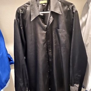 Polyester shiny black button down
